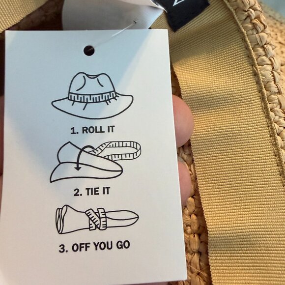 J. Crew Wide Brim Packable Straw Raffia Hat Natural Travel Vacation S/M - Picture 4 of 8